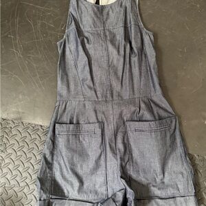 Theory Dark Indigo Denim-Look Sleeveless Jumpsuit